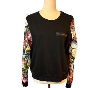 Atmosphere Black Knit Blouse Sweatshirt Floral Long Sleeve Womens M